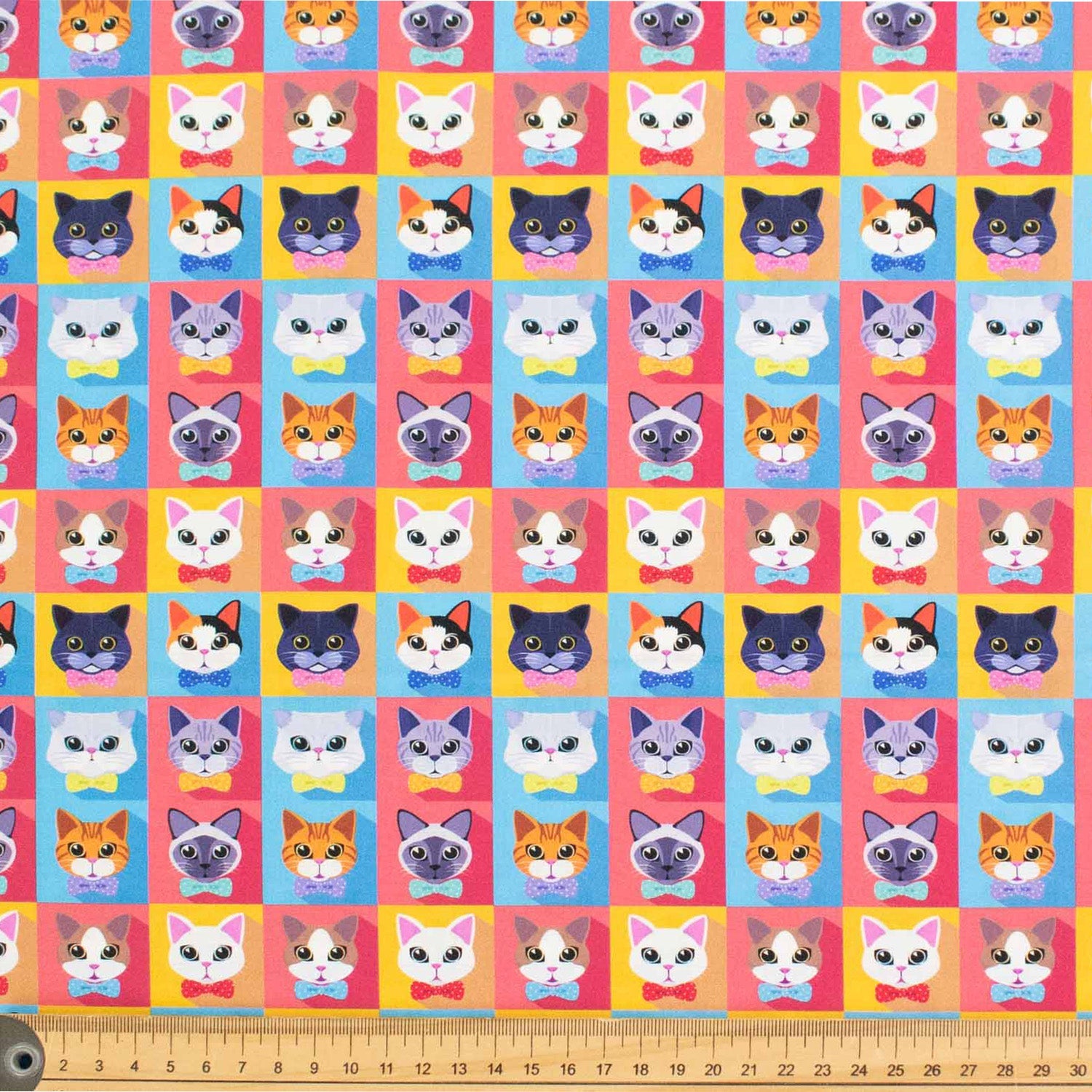 Blue Retro Checked Cool Cat Print