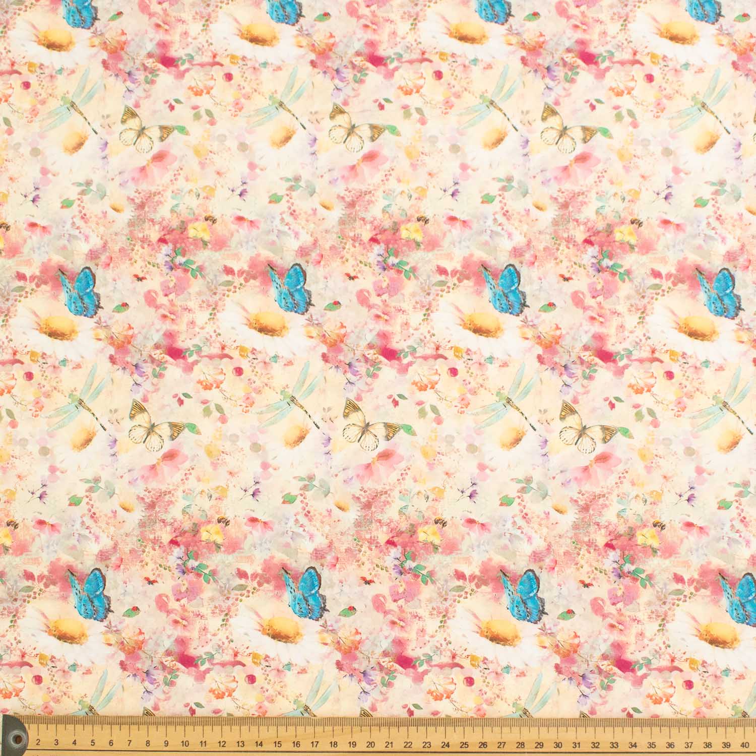 Pink Butterflies & Dragonflies Watercolour Cotton Print