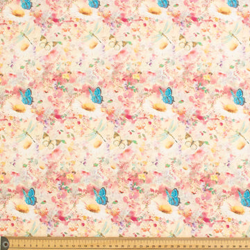 Pink Butterflies & Dragonflies Watercolour Cotton Print