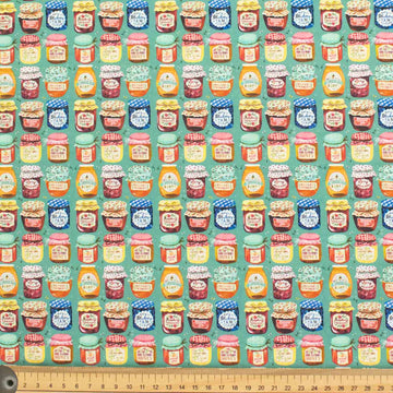 Green Retro Jam & Honey Jars Cotton Print