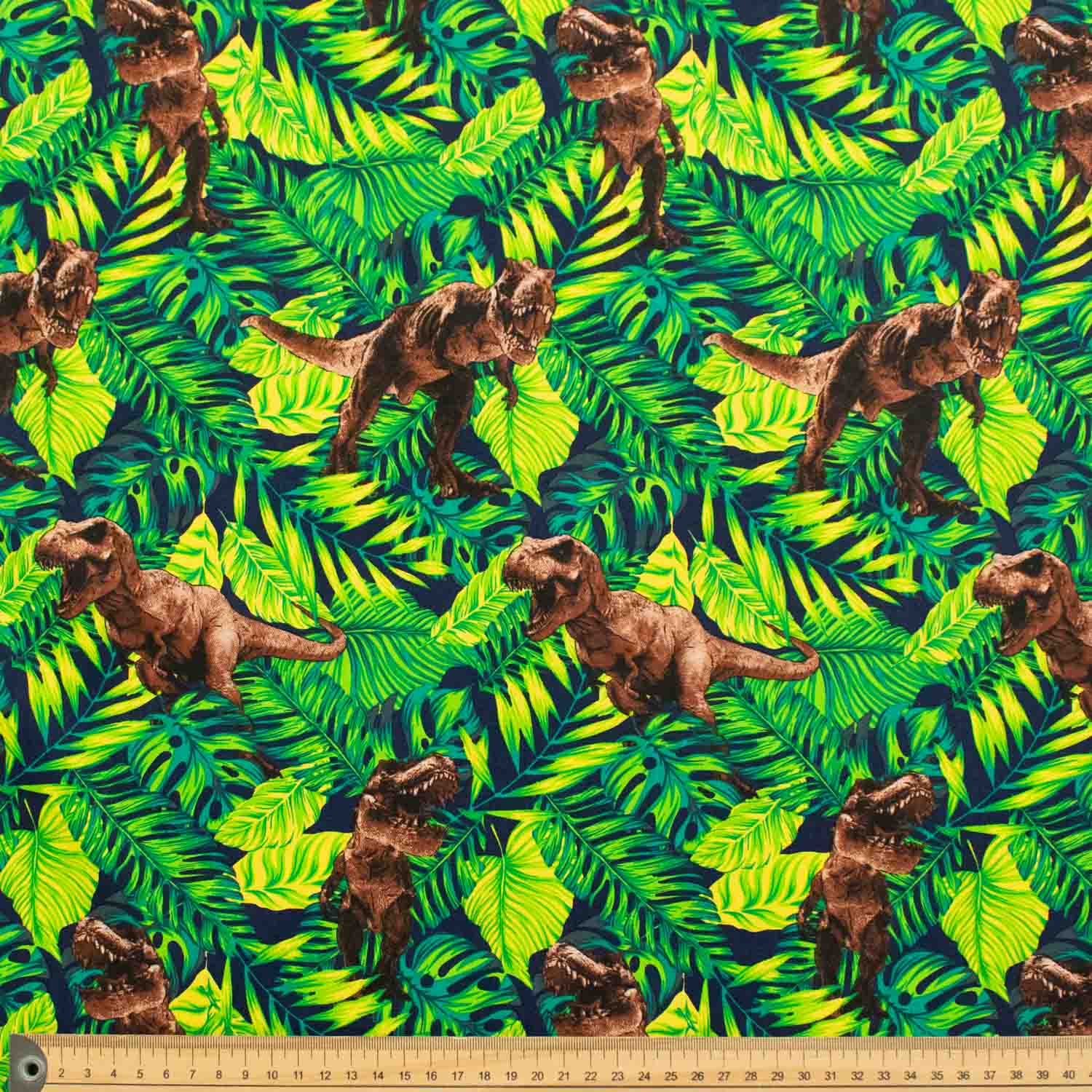 T-Rex Dinosaur Jungle Navy Cotton Print