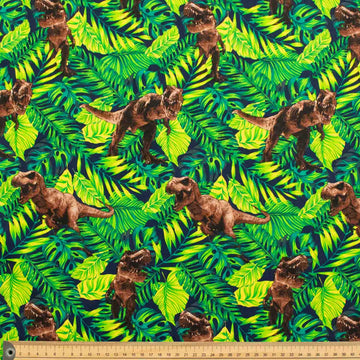T-Rex Dinosaur Jungle Navy Cotton Print