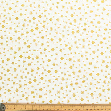 Metallic Gold Foil Snowflakes on White Christmas Cotton Prints