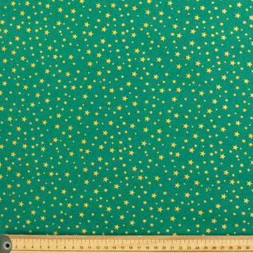Metallic Gold Foil Stars on Green Christmas Cotton Prints