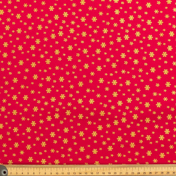 Metallic Gold Foil Snowflakes on Red Christmas Cotton Prints
