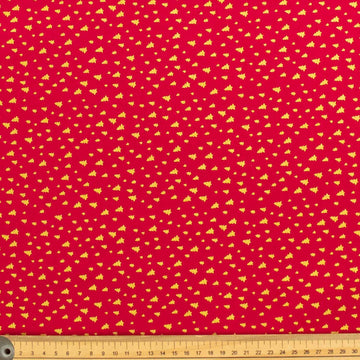 Metallic Gold Foil Xmas Trees on Red Christmas Cotton Prints
