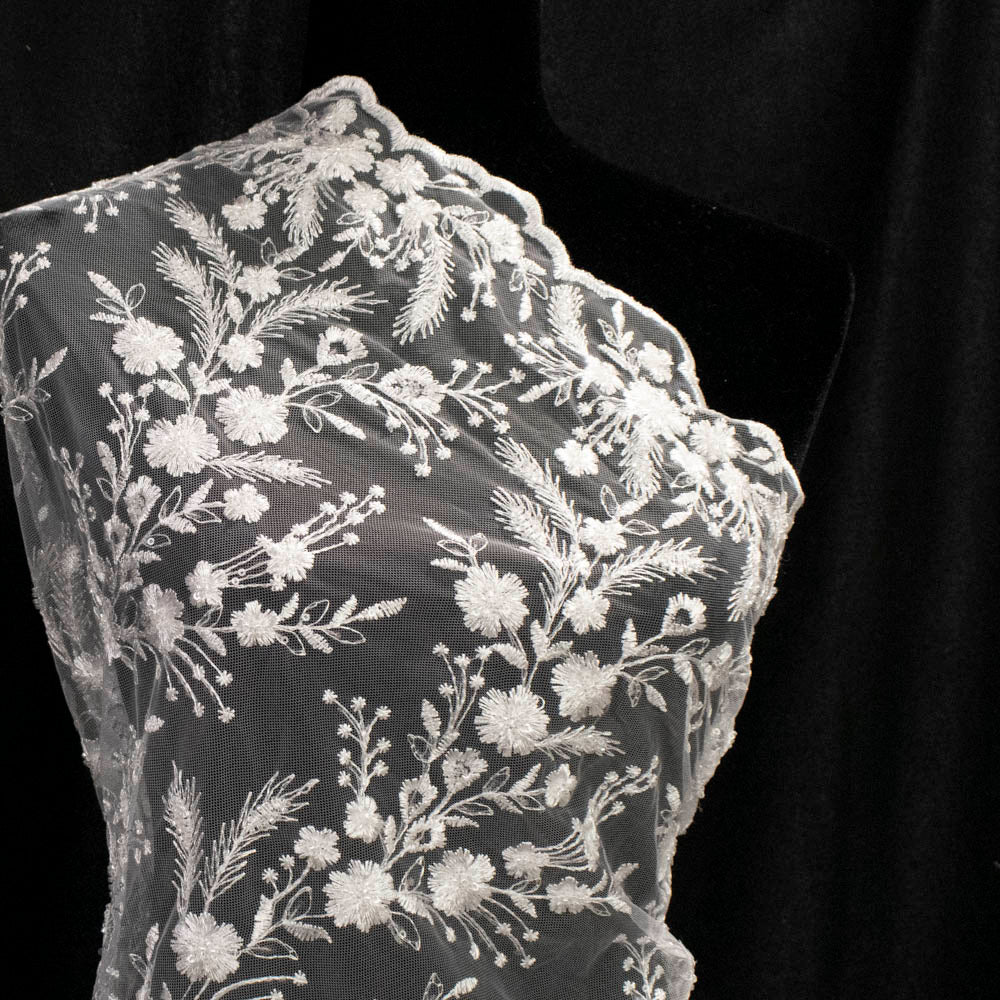 Light Weight Embroidered Couture Bridal Laces – DR23 White Floral Vines