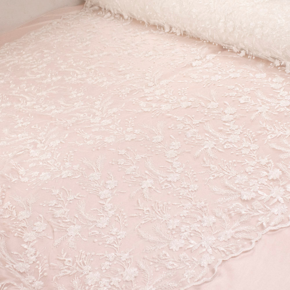 Light Weight Embroidered Couture Bridal Laces – DR23 White Floral Vines