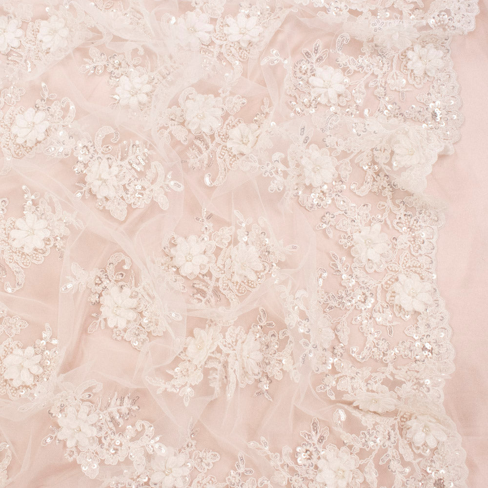 3D Floral Sequin Embroidered Couture Bridal Laces – GA7806 Off White