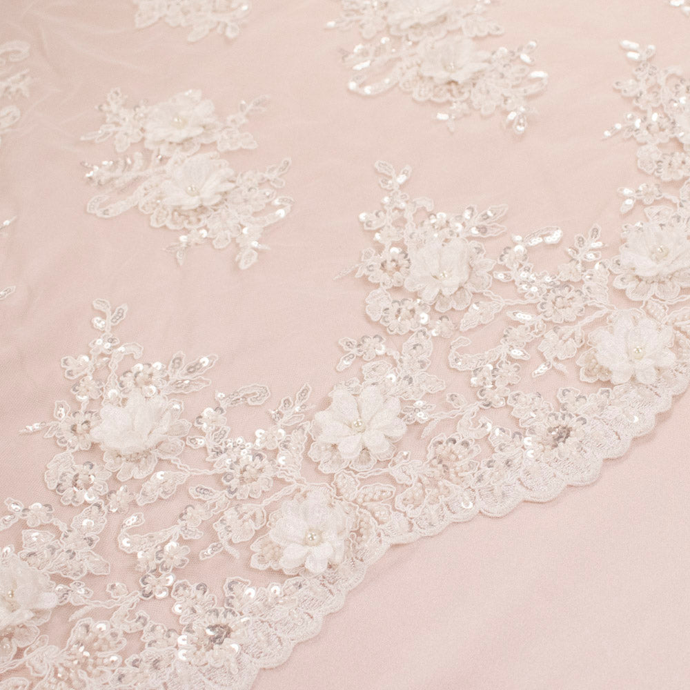 3D Floral Sequin Embroidered Couture Bridal Laces – GA7806 Off White