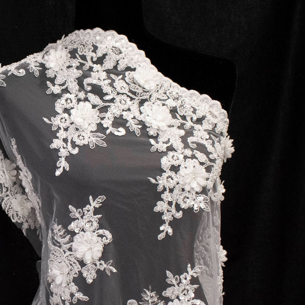 3D Floral Sequin Embroidered Couture Bridal Laces – GA7806 Off White