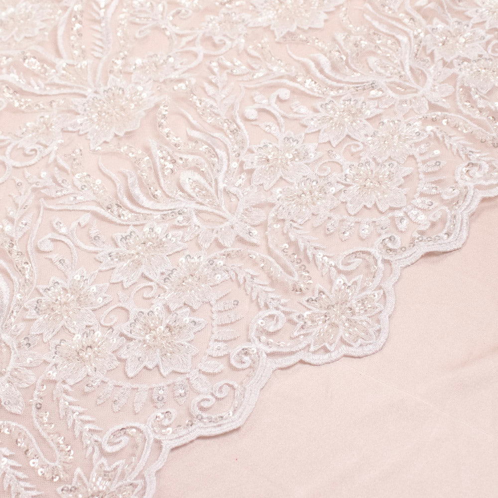 Heavy Beaded Sequin Embroidered Bridal Laces – GA7801 White Floral Vines