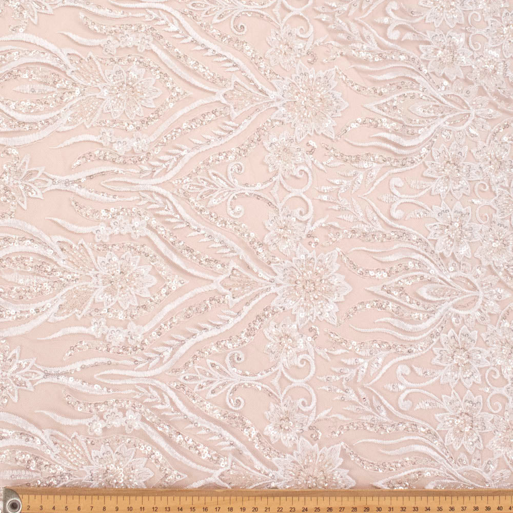 Heavy Beaded Sequin Embroidered Bridal Laces – GA7801 White Floral Vines