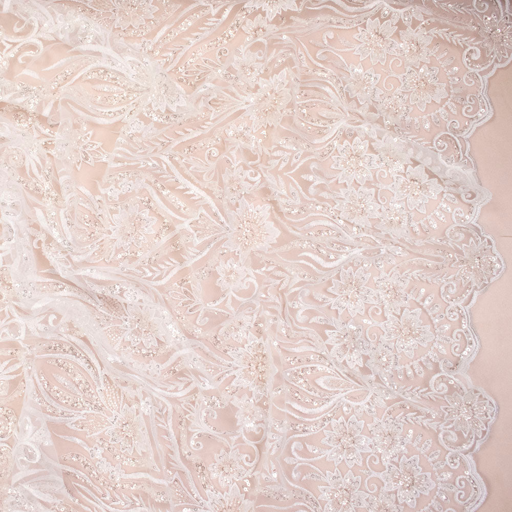 Heavy Beaded Sequin Embroidered Bridal Laces – GA7801 White Floral Vines