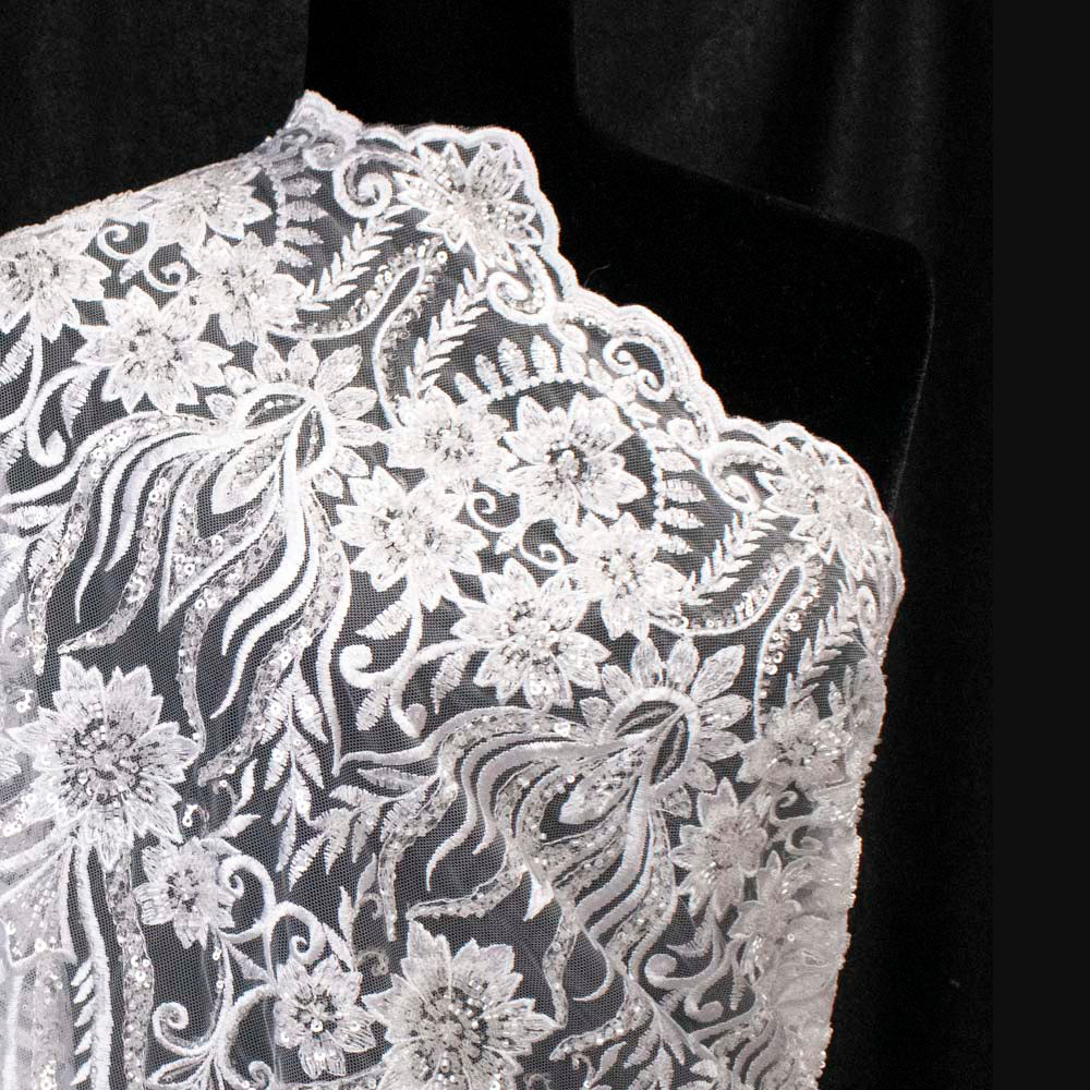 Heavy Beaded Sequin Embroidered Bridal Laces – GA7801 White Floral Vines