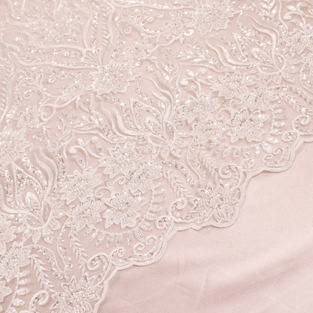 Heavy Beaded Sequin Embroidered Bridal Laces – GA7801 Off White Floral Vines