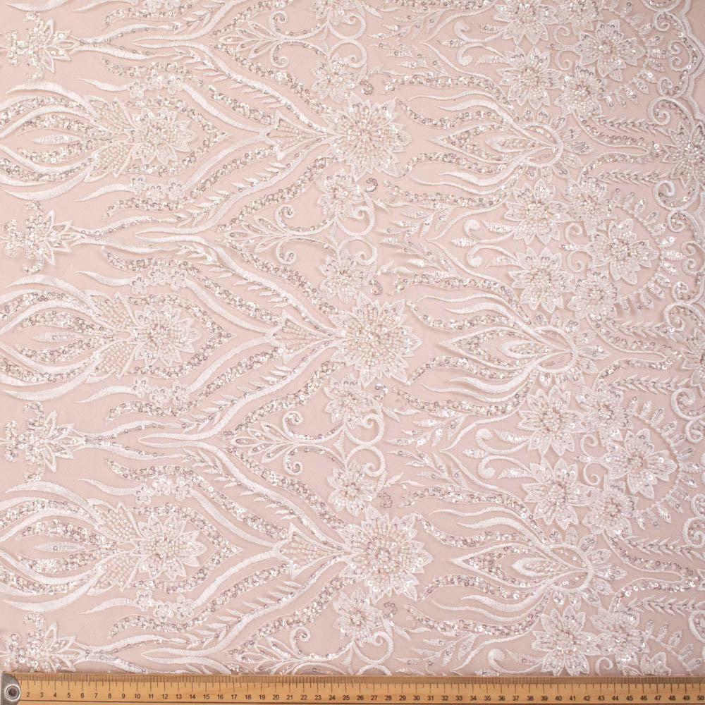 Heavy Beaded Sequin Embroidered Bridal Laces – GA7801 Off White Floral Vines