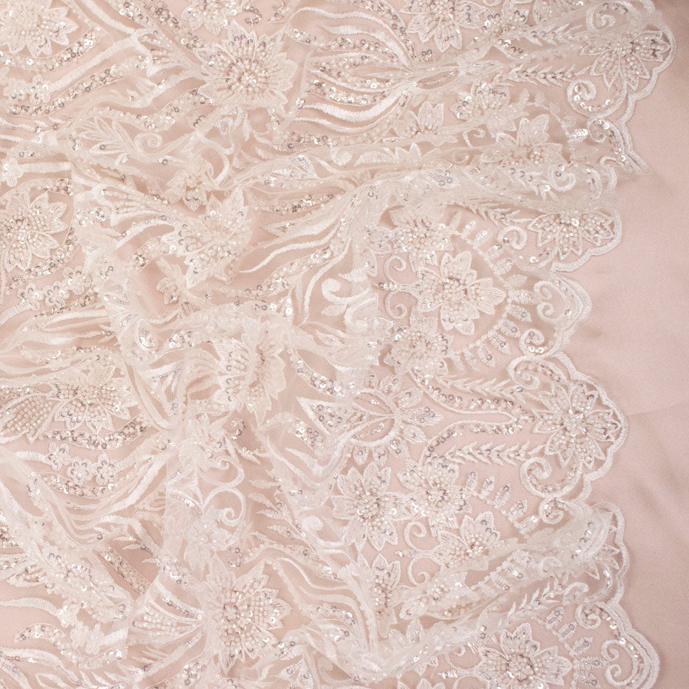 Heavy Beaded Sequin Embroidered Bridal Laces – GA7801 Off White Floral Vines