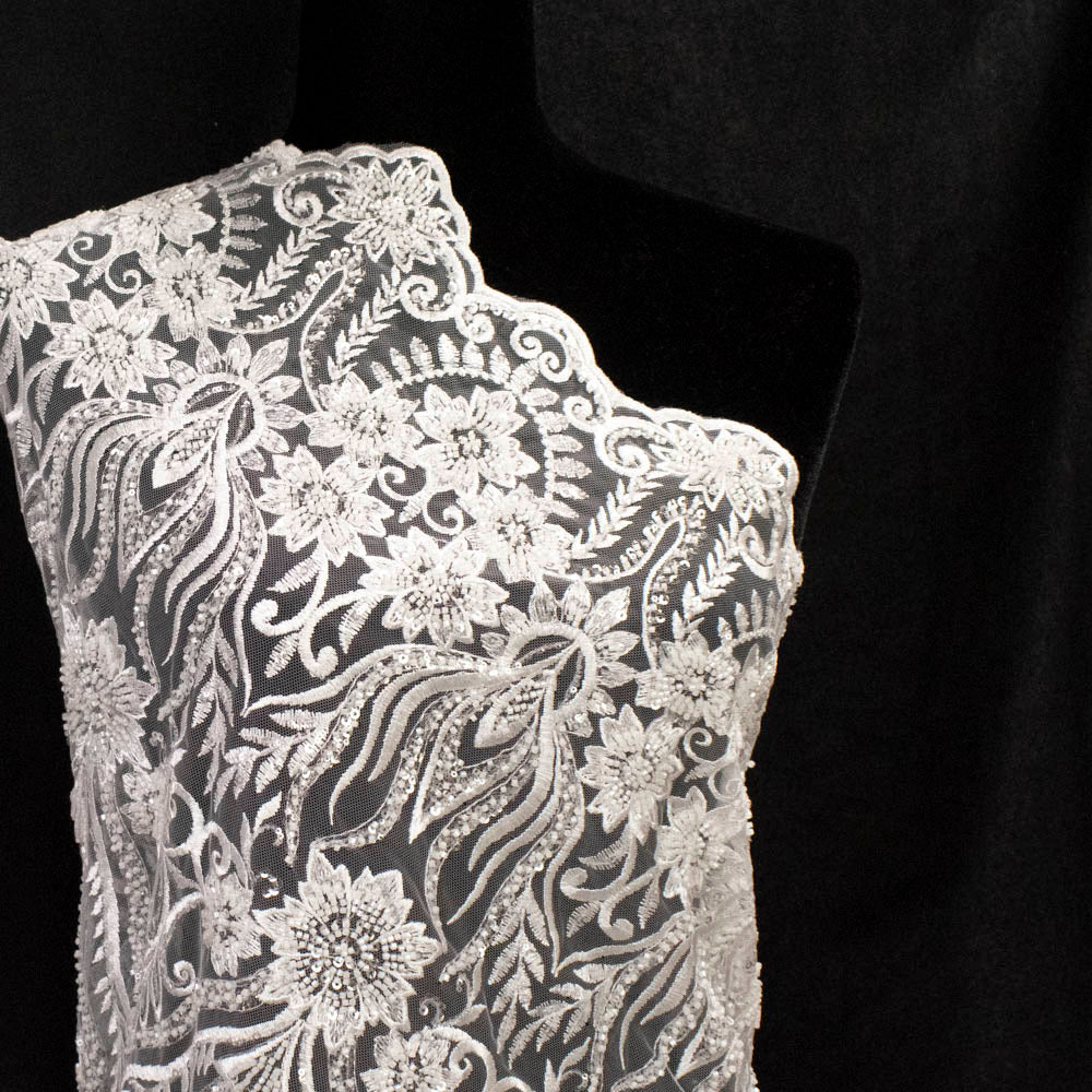 Heavy Beaded Sequin Embroidered Bridal Laces – GA7801 Off White Floral Vines