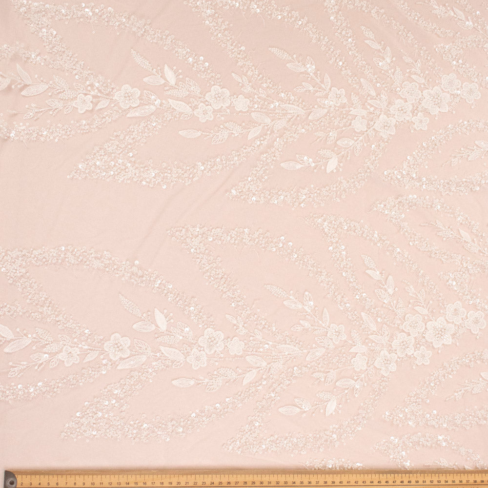 Heavy Beaded 3D Floral Vines Embroidered Couture Bridal Laces – PB2407 White