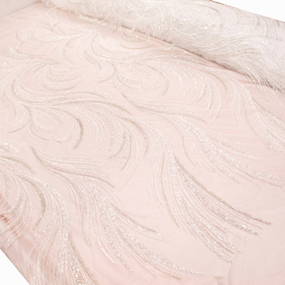 Beaded Wave Embroidered Couture Bridal Laces – RRF2401 Off White