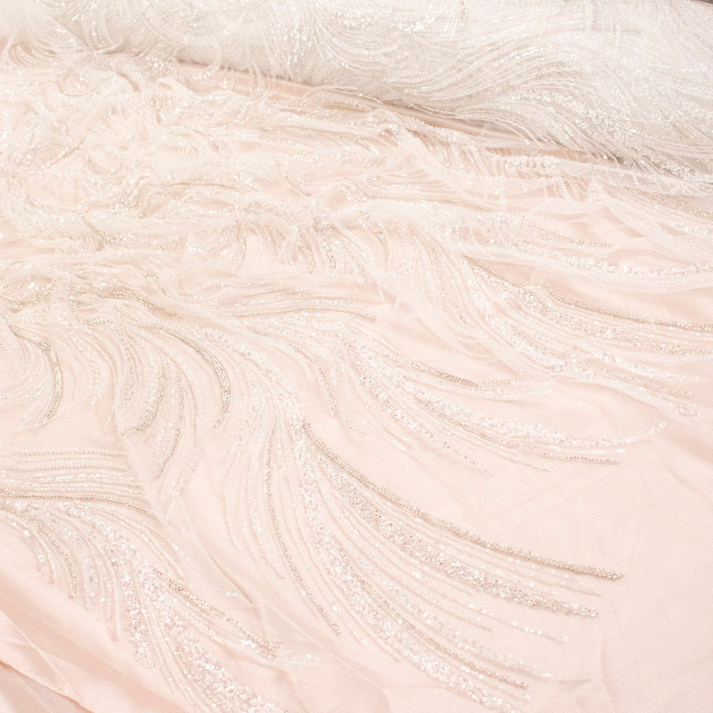 Beaded Wave Embroidered Couture Bridal Laces – RRF2401 Off White