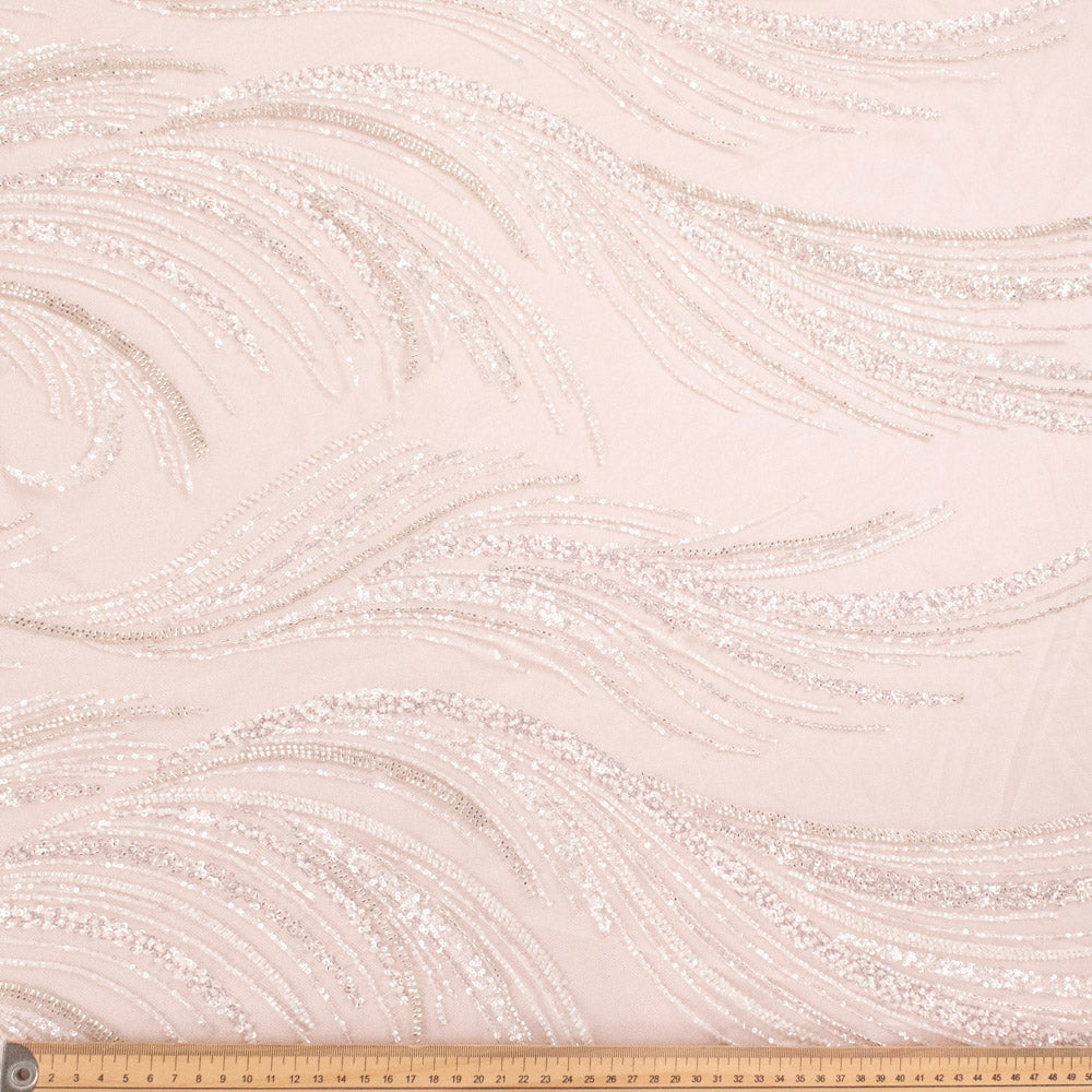 Beaded Wave Embroidered Couture Bridal Laces – RRF2401 Off White