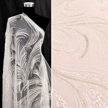 Beaded Wave Embroidered Couture Bridal Laces – RRF2401 Off White