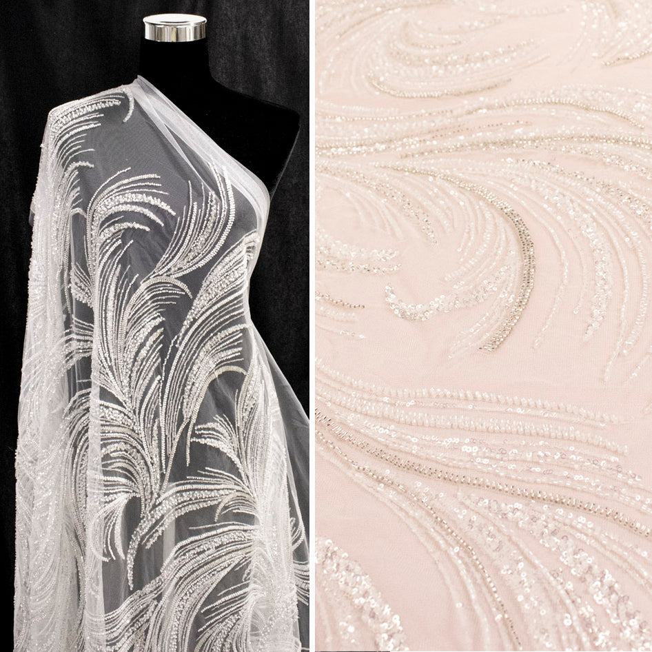 Beaded Wave Embroidered Couture Bridal Laces – RRF2401 Off White