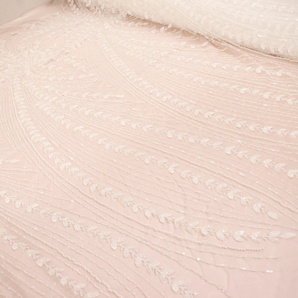 Heavy Beaded Embroidered Couture Bridal Laces – RRF2405 Off White Starburst