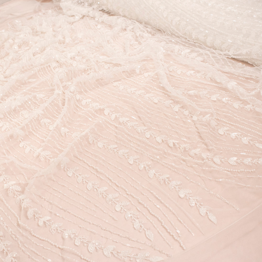 Heavy Beaded Embroidered Couture Bridal Laces – RRF2405 Off White Starburst