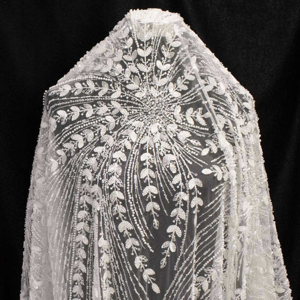 Heavy Beaded Embroidered Couture Bridal Laces – RRF2405 Off White Starburst