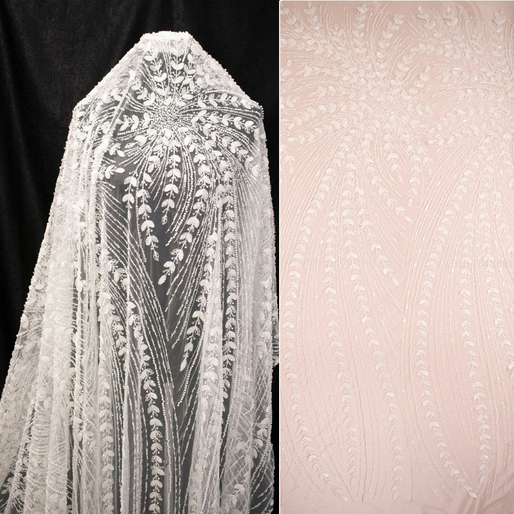 Heavy Beaded Embroidered Couture Bridal Laces – RRF2405 Off White Starburst