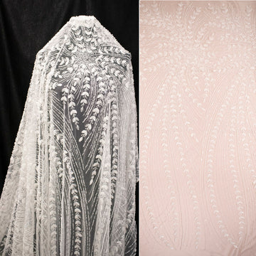 Heavy Beaded Embroidered Couture Bridal Laces – RRF2405 Off White Starburst