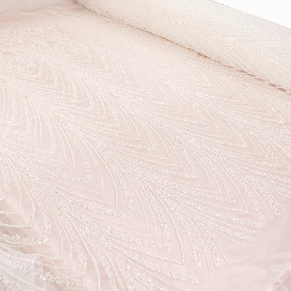 Heavy Beaded Embroidered Couture Bridal Laces – RRF2408 Off White Glamorous Chevron