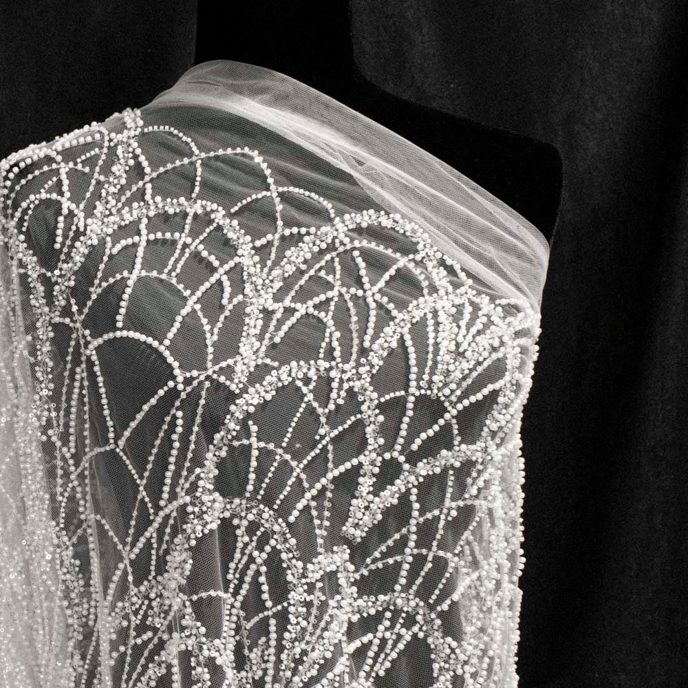 Heavy Beaded Embroidered Couture Bridal Laces – RRF2408 Off White Glamorous Chevron