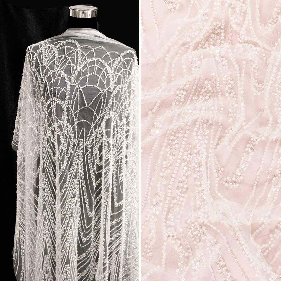 Heavy Beaded Embroidered Couture Bridal Laces – RRF2408 Off White Glamorous Chevron