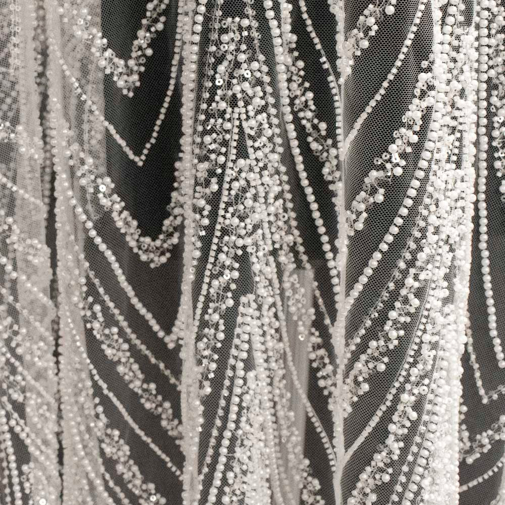 Heavy Beaded Embroidered Couture Bridal Laces – RRF2408 Off White Glamorous Chevron