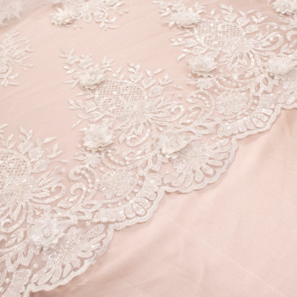 3D Floral Sequin Embroidered Couture Bridal Laces – WS21 Off White