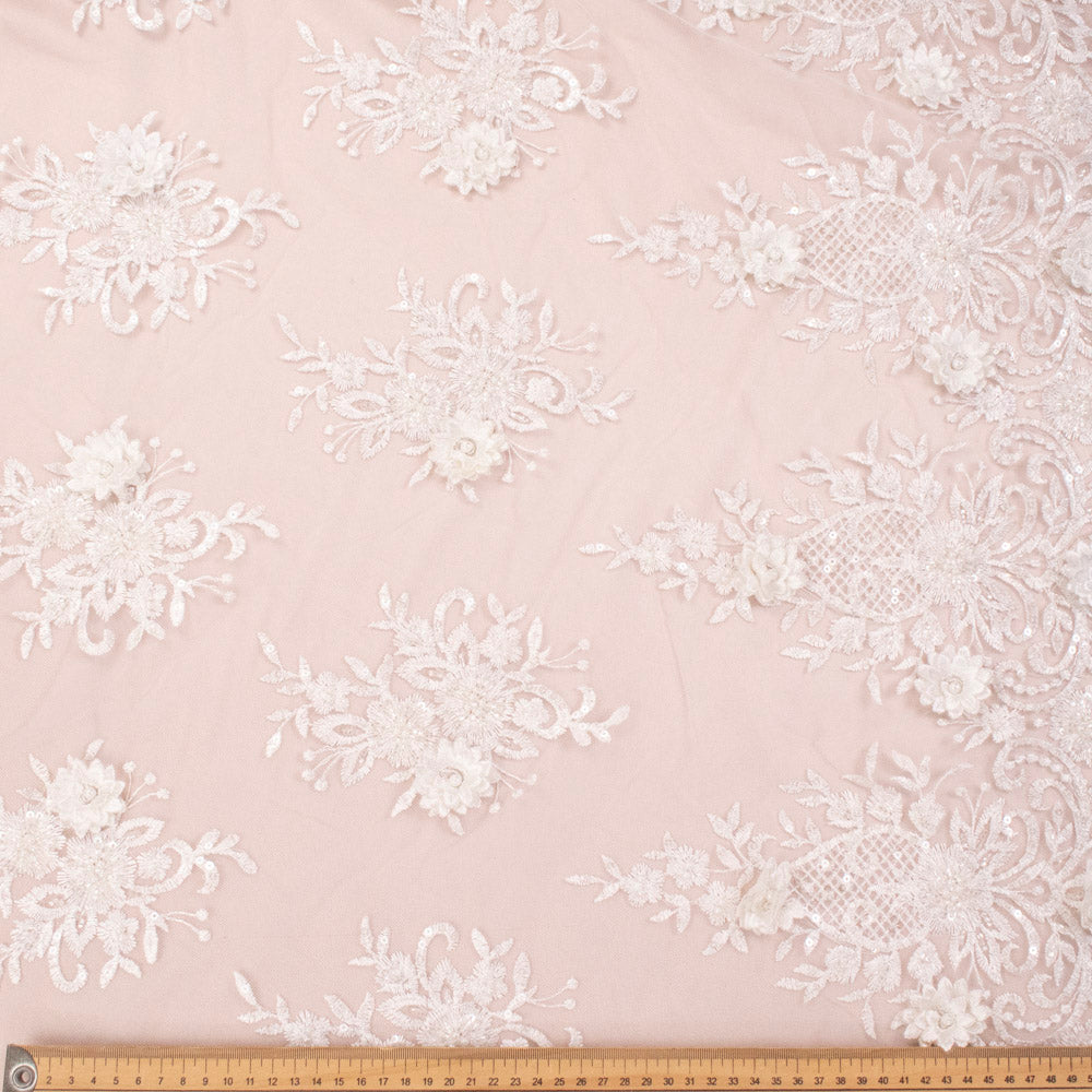 3D Floral Sequin Embroidered Couture Bridal Laces – WS21 Off White