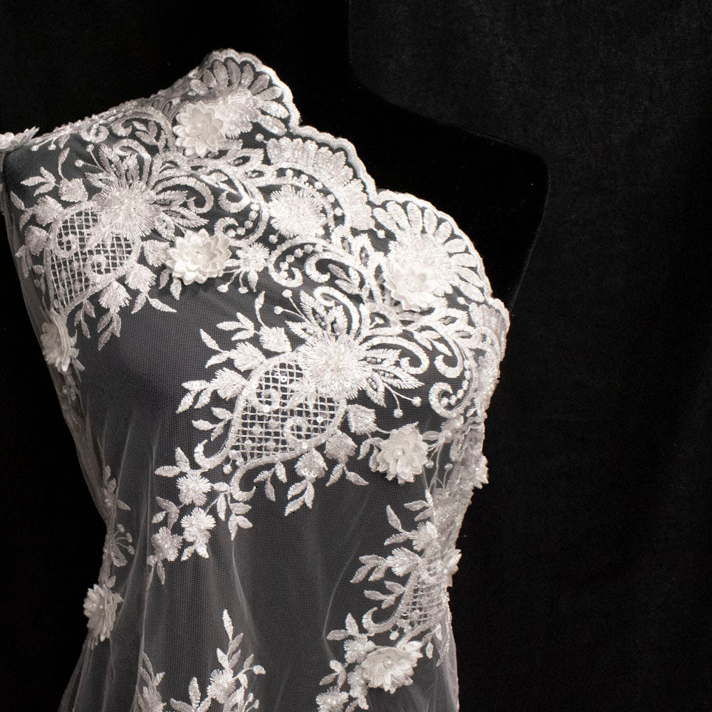 3D Floral Sequin Embroidered Couture Bridal Laces – WS21 Off White