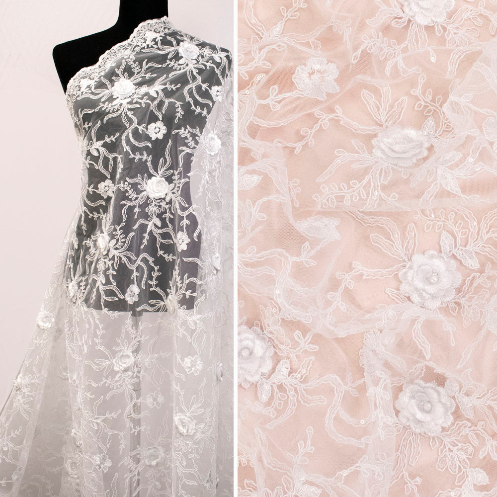 Metallic Cord Embroidered Couture Laces – WS21 3D Floral Vines Sequin Lace