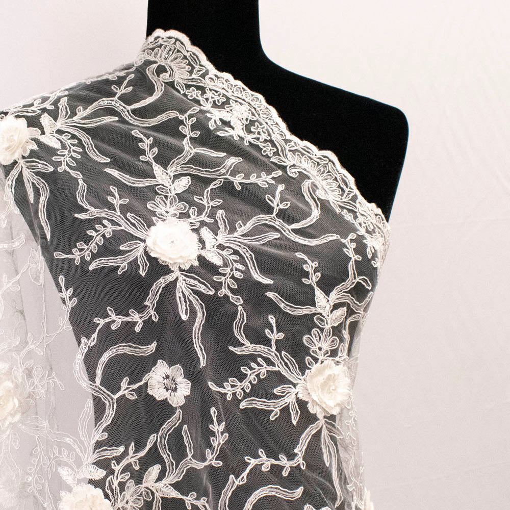 Metallic Cord Embroidered Couture Laces – WS21 3D Floral Vines Sequin Lace