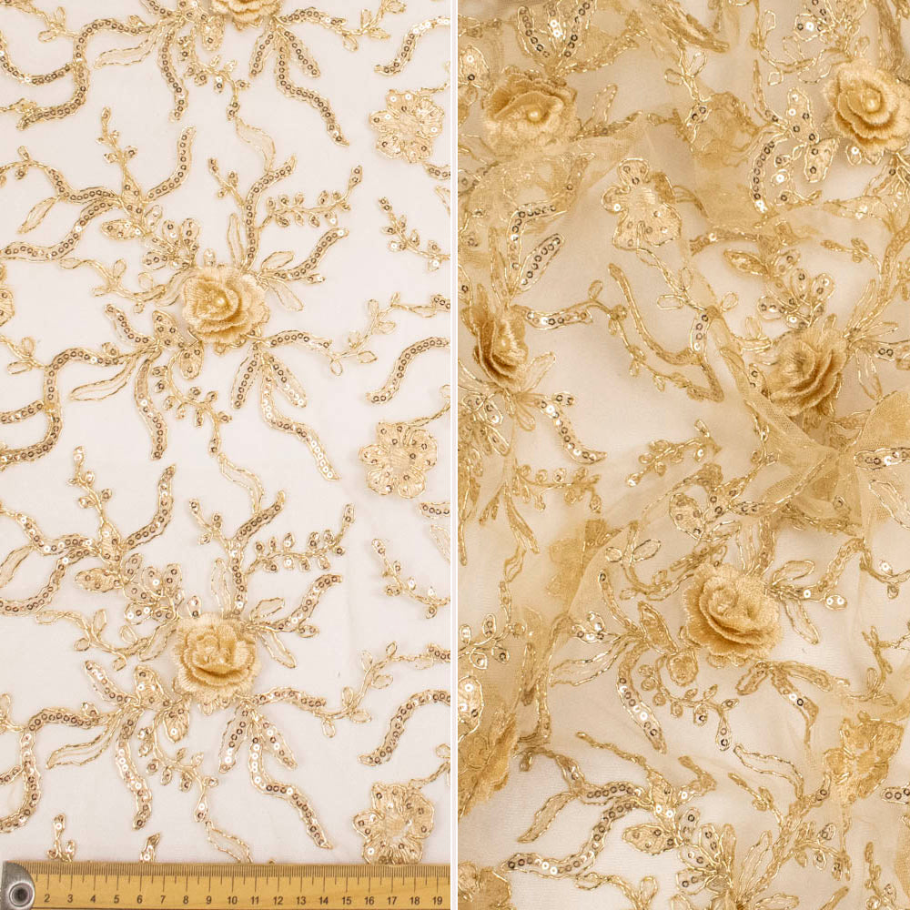 Metallic Cord Embroidered Couture Laces – WS21 3D Floral Vines Sequin Lace