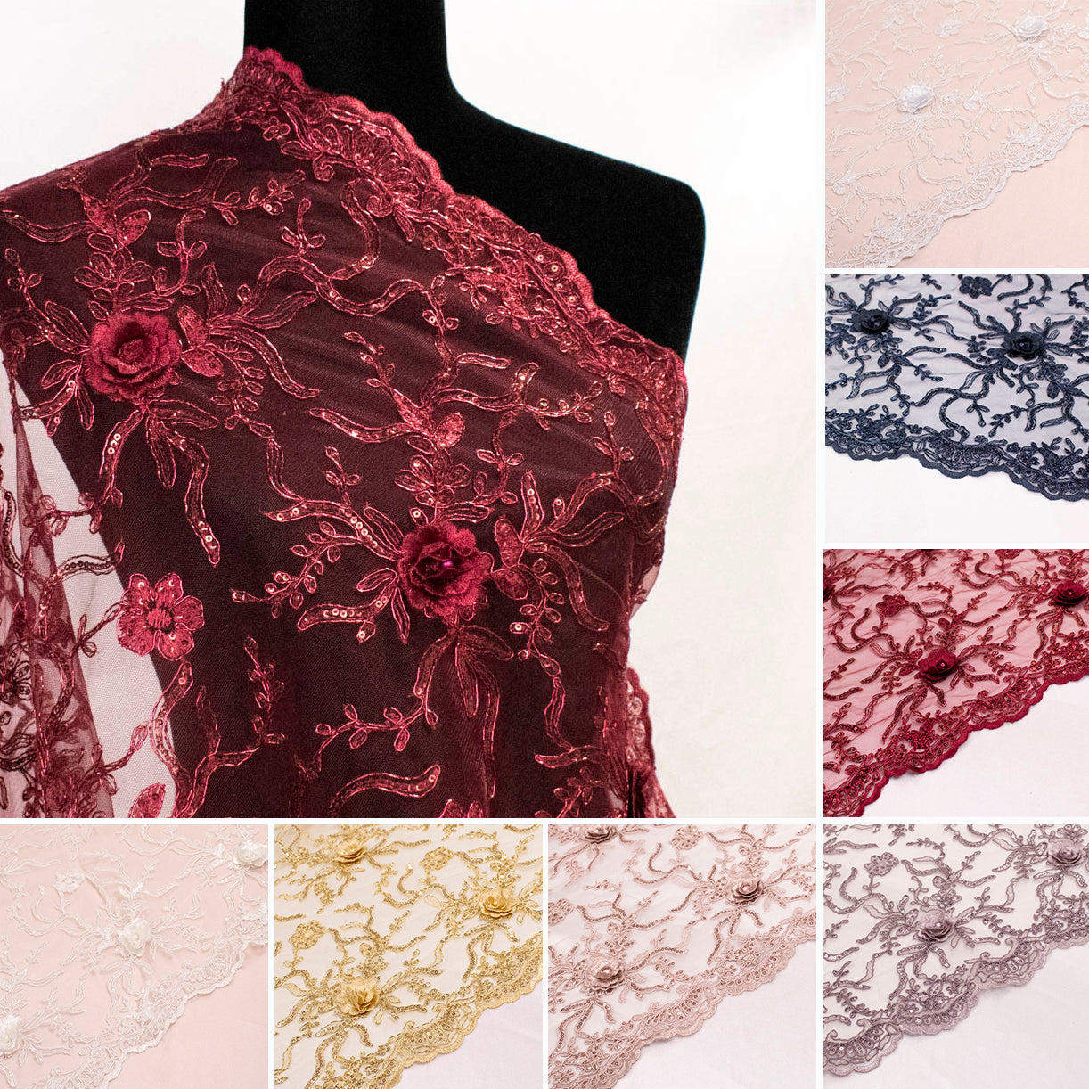 Metallic Cord Embroidered Couture Laces – WS21 3D Floral Vines Sequin Lace