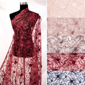 Metallic Cord Embroidered Couture Laces – WS21 3D Floral Vines Sequin Lace