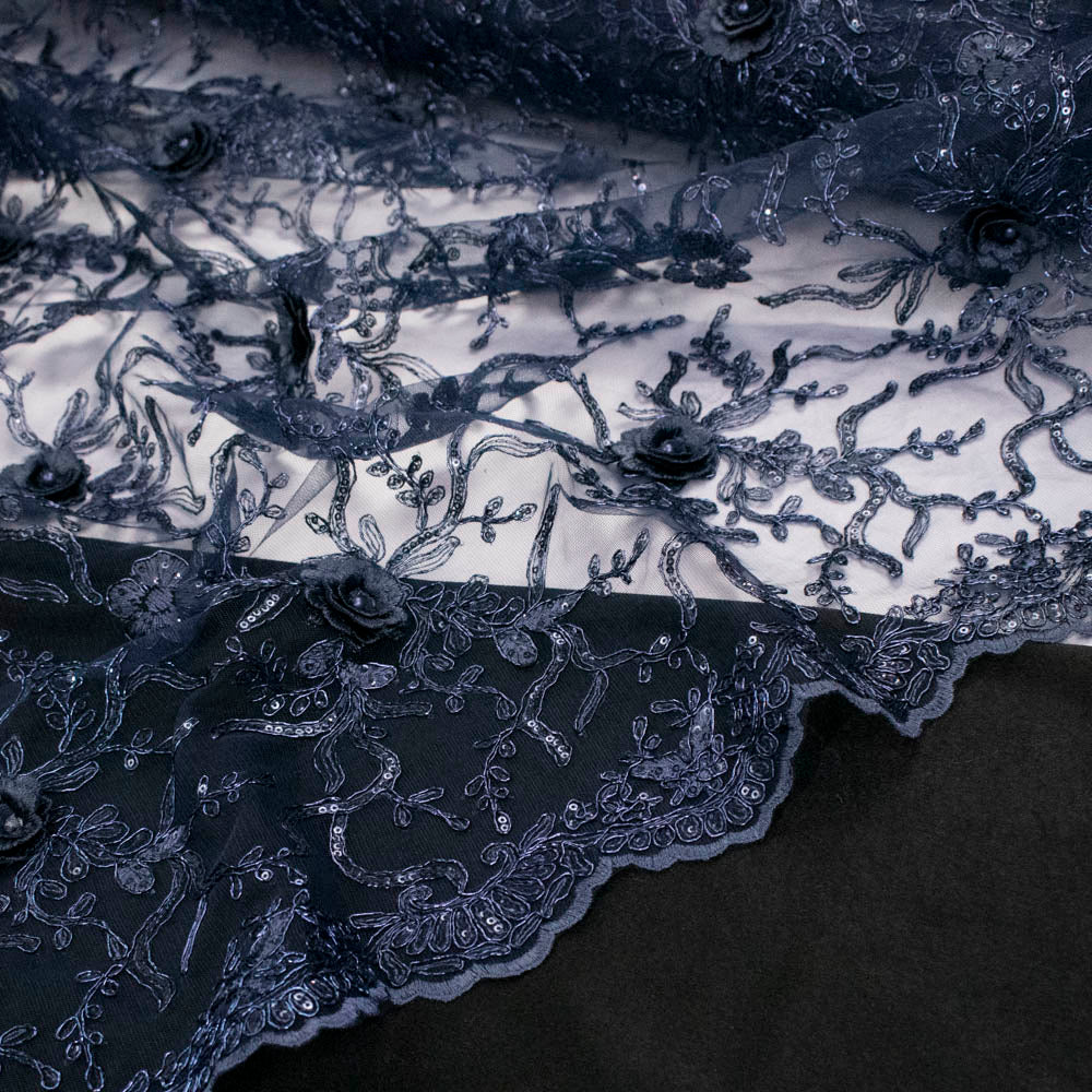 Metallic Cord Embroidered Couture Laces – WS21 3D Floral Vines Sequin Lace