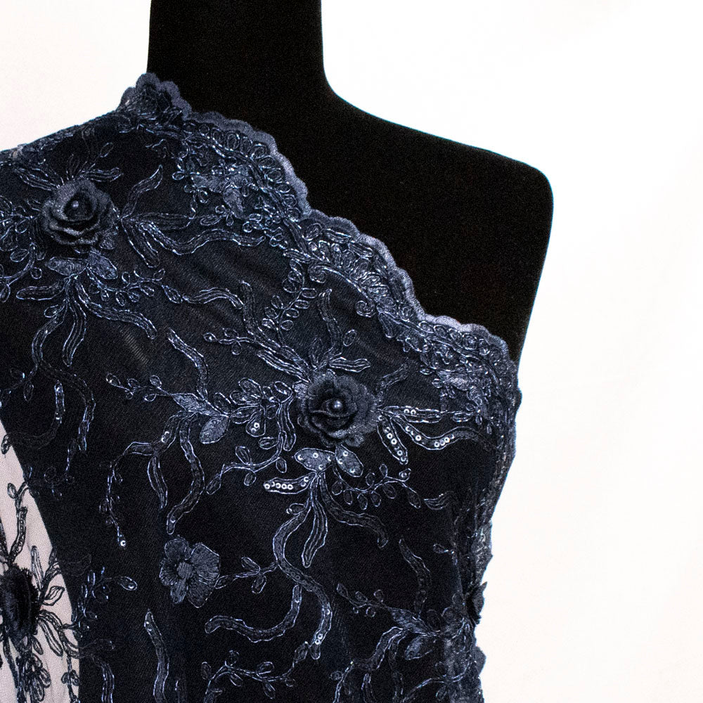 Metallic Cord Embroidered Couture Laces – WS21 3D Floral Vines Sequin Lace