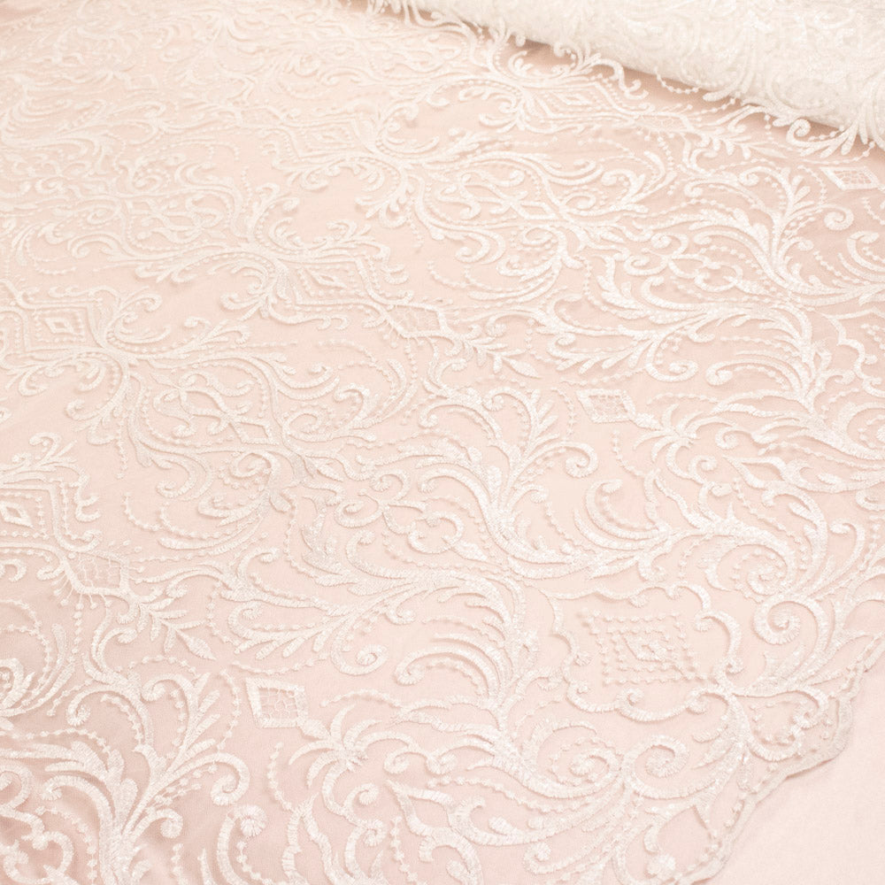 Embroidered Couture Bridal Laces – WS21 Off White Damask Floral Vines