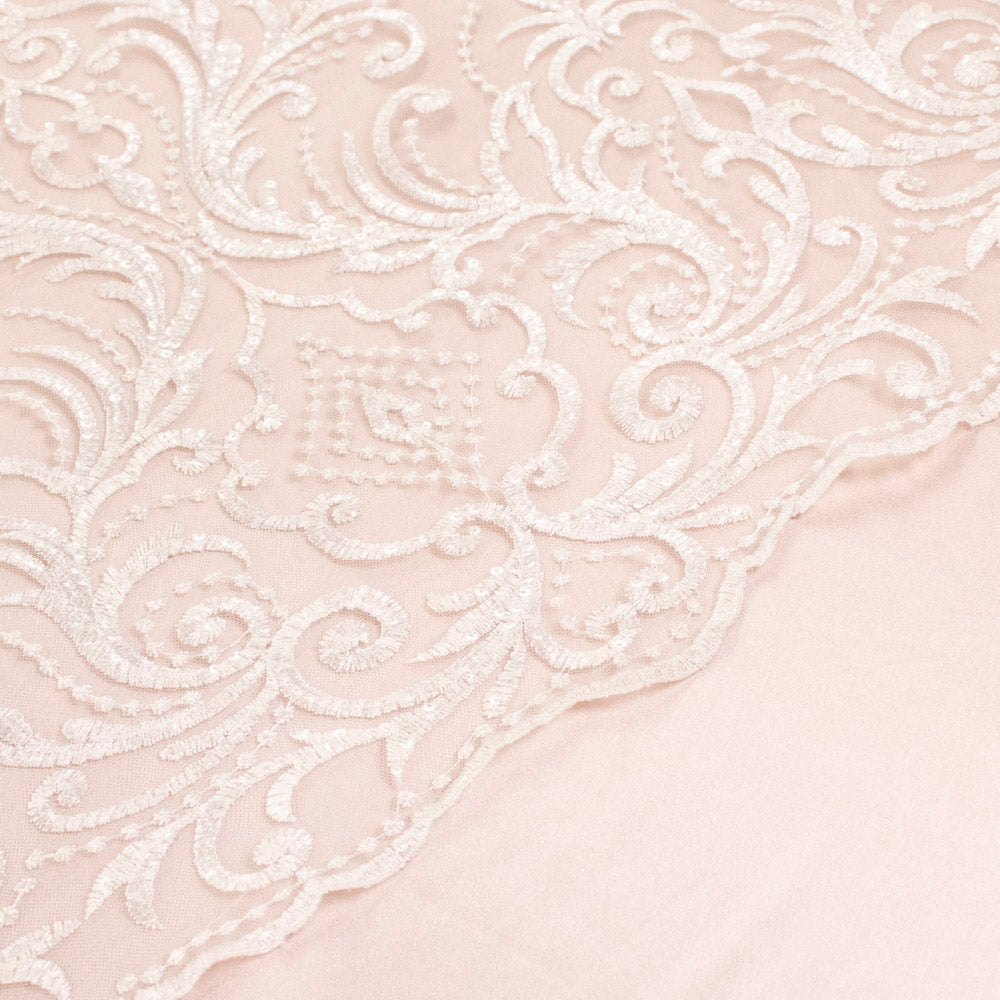 Embroidered Couture Bridal Laces – WS21 Off White Damask Floral Vines